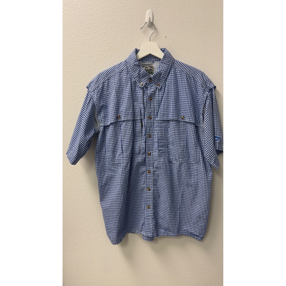 Drake Waterfowl Fishing Shirt Mens M Blue Gingham Short Sleeve Gorpcore Outdoors